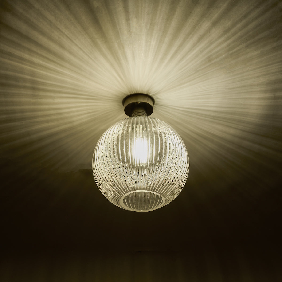 Emerson Semi Flush Antique Brass Round Ribbed Glass