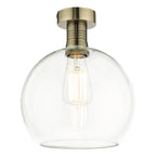 Emerson Semi Flush Antique Brass Round Clear Glass