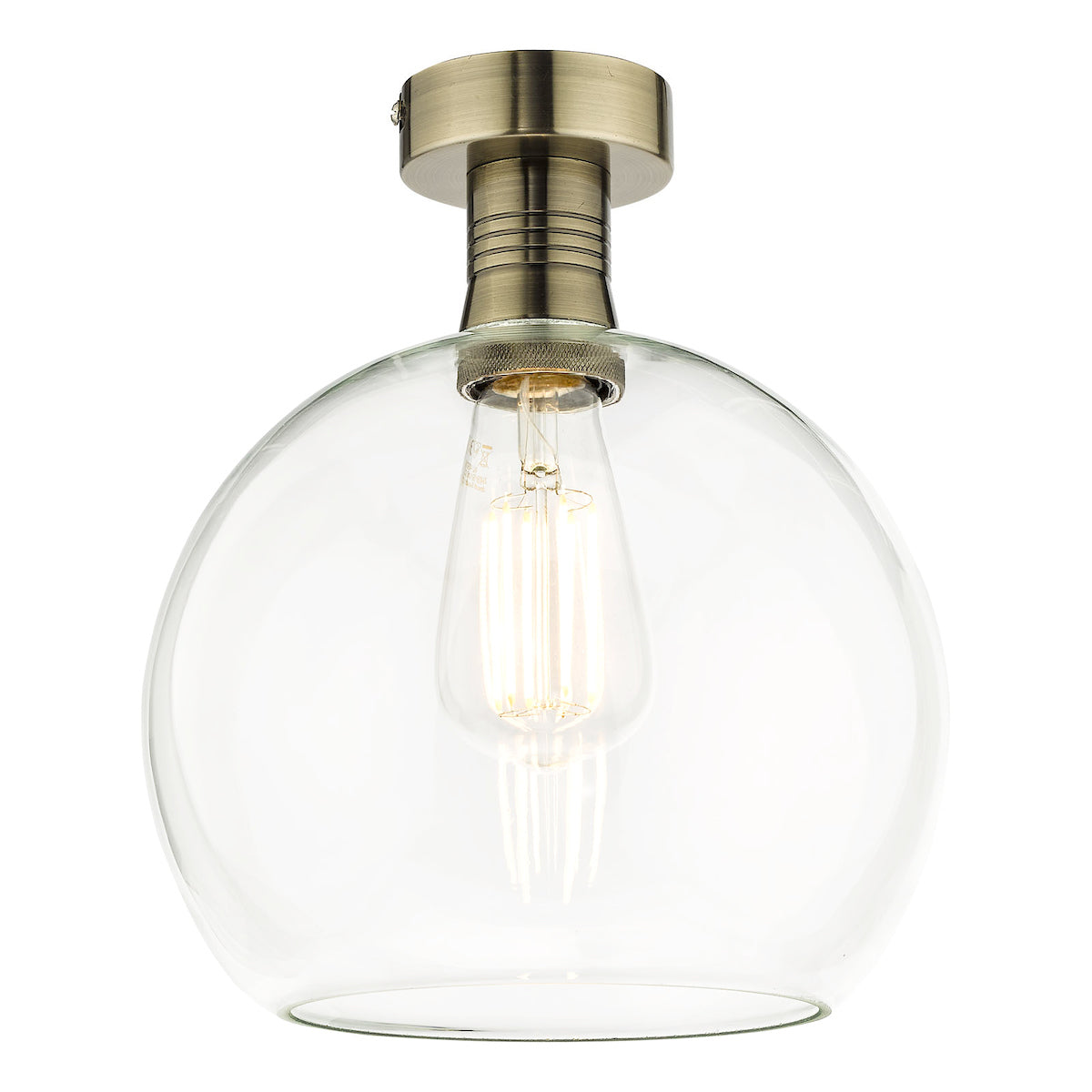 Emerson Semi Flush Antique Brass Round Clear Glass
