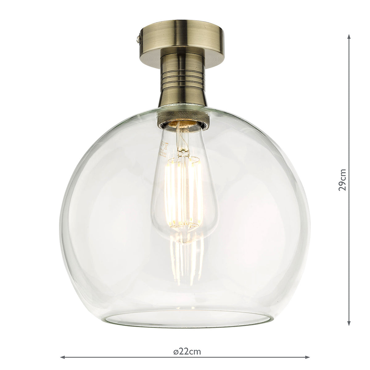 Emerson Semi Flush Antique Brass Round Clear Glass