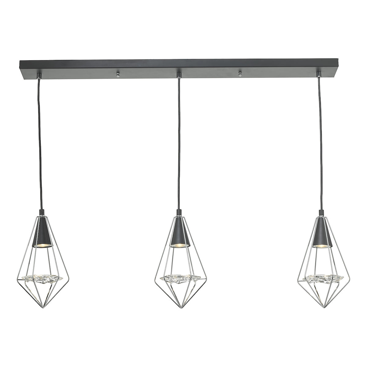 Gianni 3 Light Pendant Black, Polished Chrome & Glass