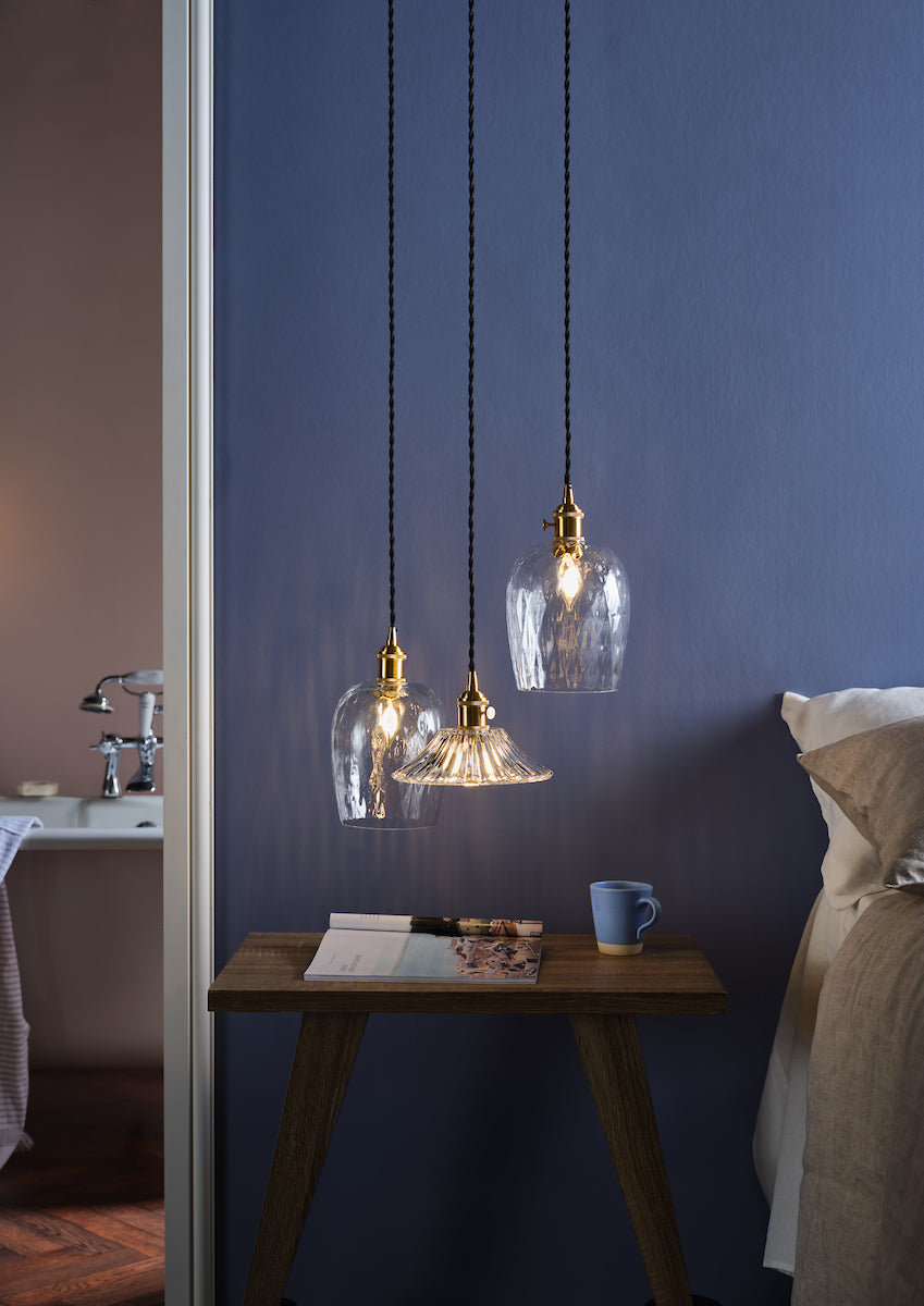 Hadano Pendant Natural Brass With Dimpled Glass Shade