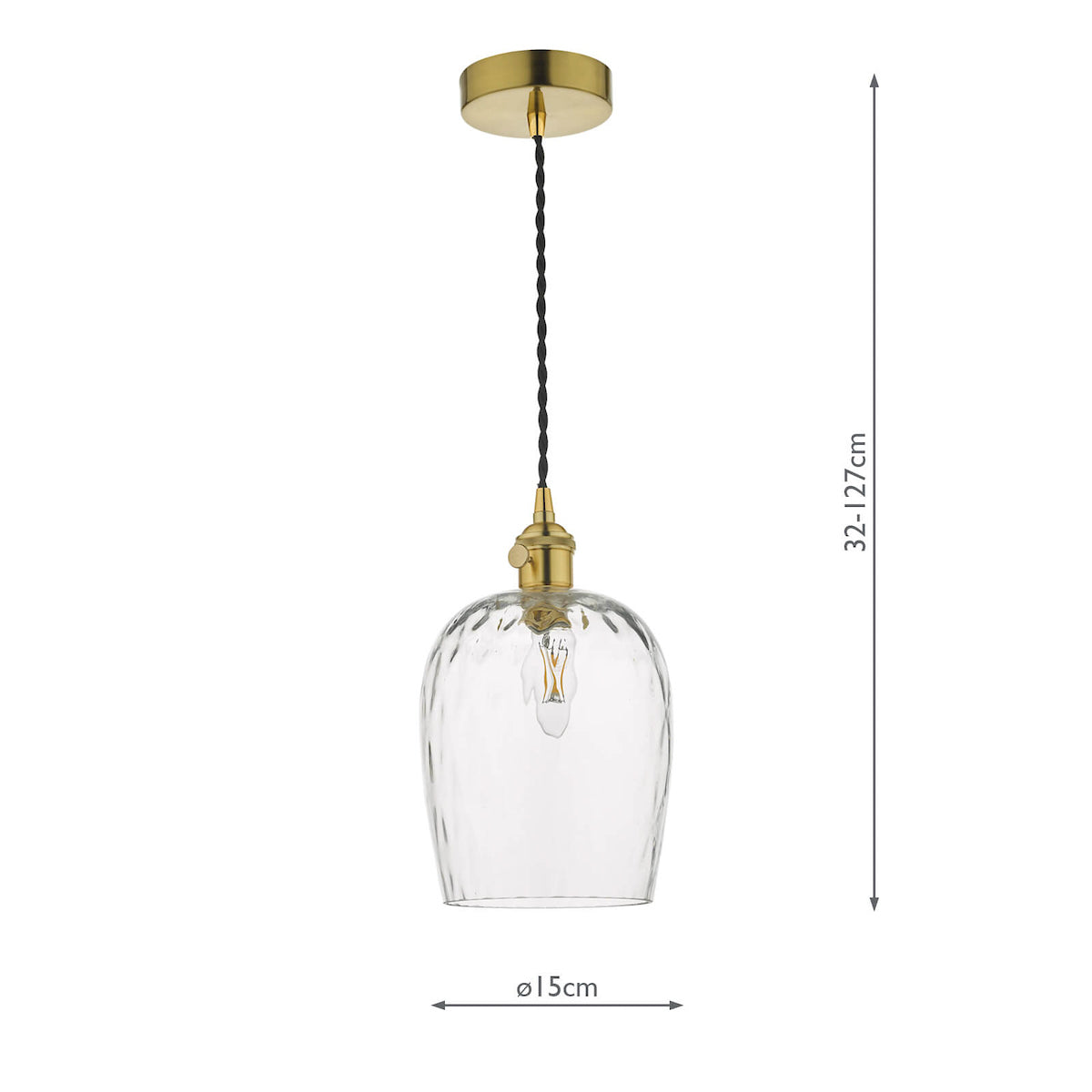 Hadano Pendant Natural Brass With Dimpled Glass Shade
