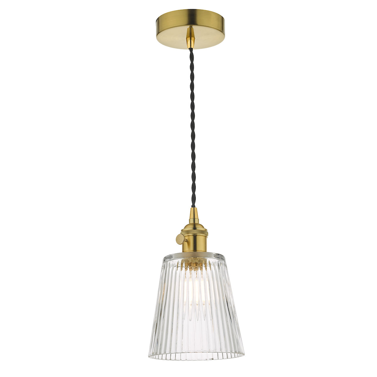 Hadano Pendant Natural Brass With Ribbed Glass Shade