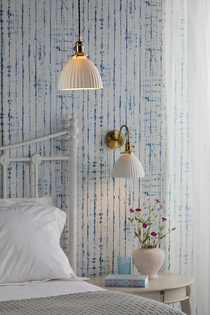 Hadano Pendant Natural Brass & Ceramic Domed Shade