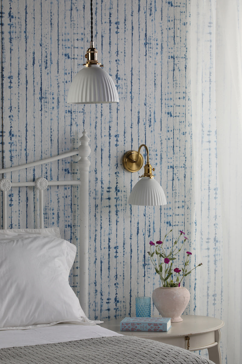 Hadano Pendant Natural Brass & Ceramic Domed Shade