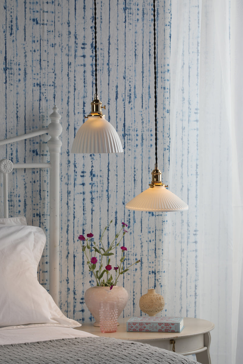 Hadano Pendant Natural Brass & Ceramic Domed Shade