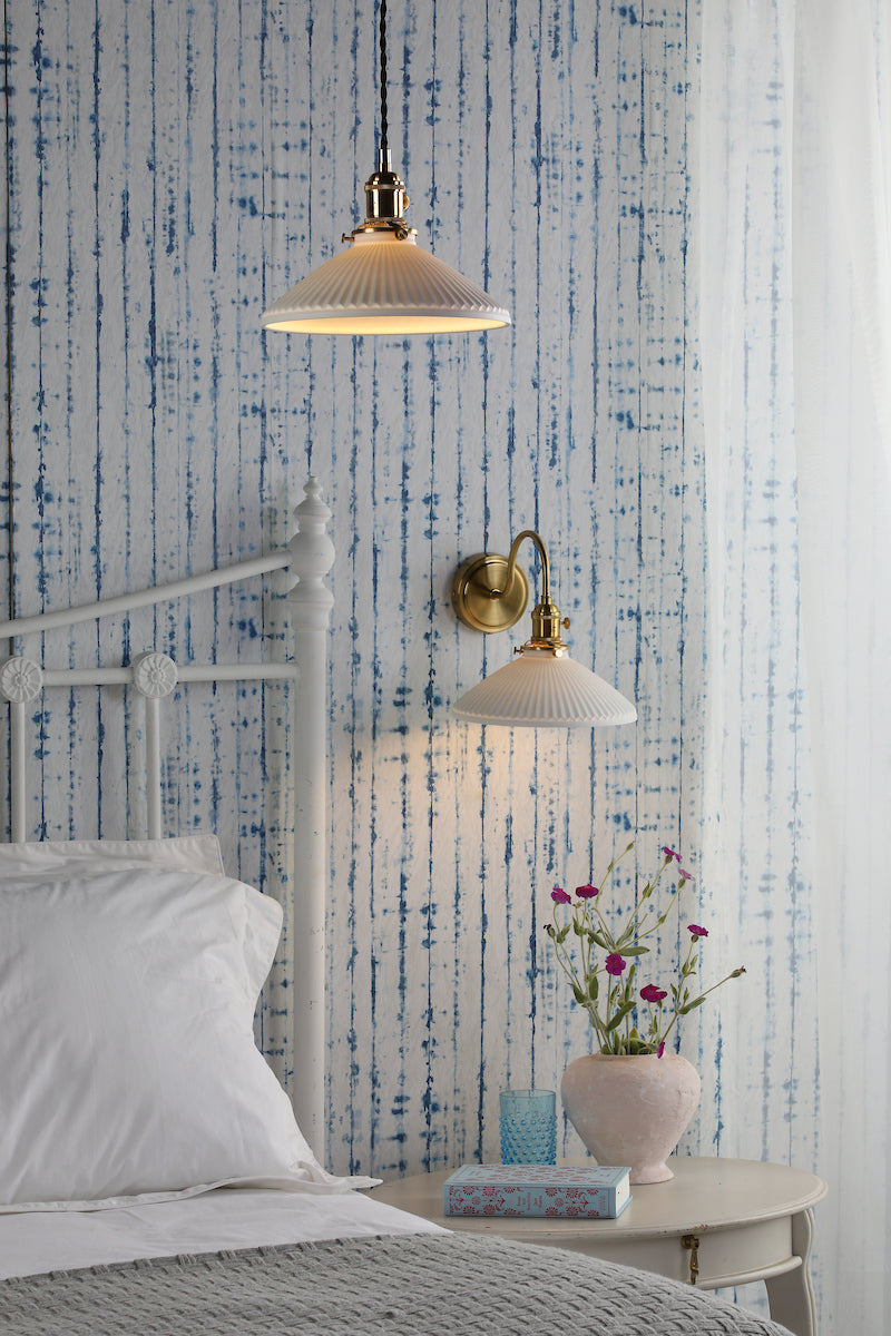 Hadano Pendant Natural Brass & Ceramic Shallow Shade