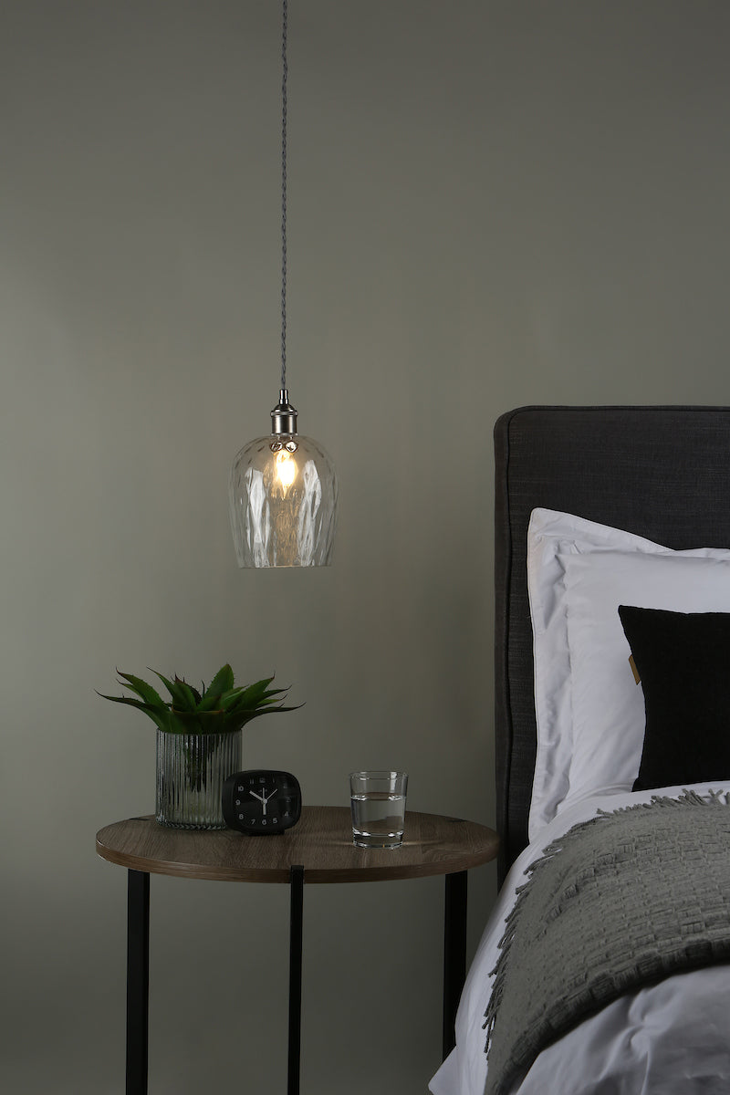 Hadano Pendant Antique Chrome With Dimpled Glass Shade