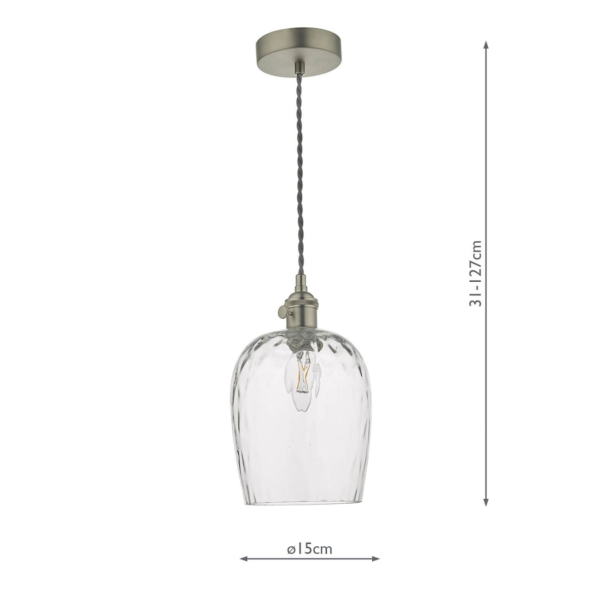Hadano Pendant Antique Chrome With Dimpled Glass Shade
