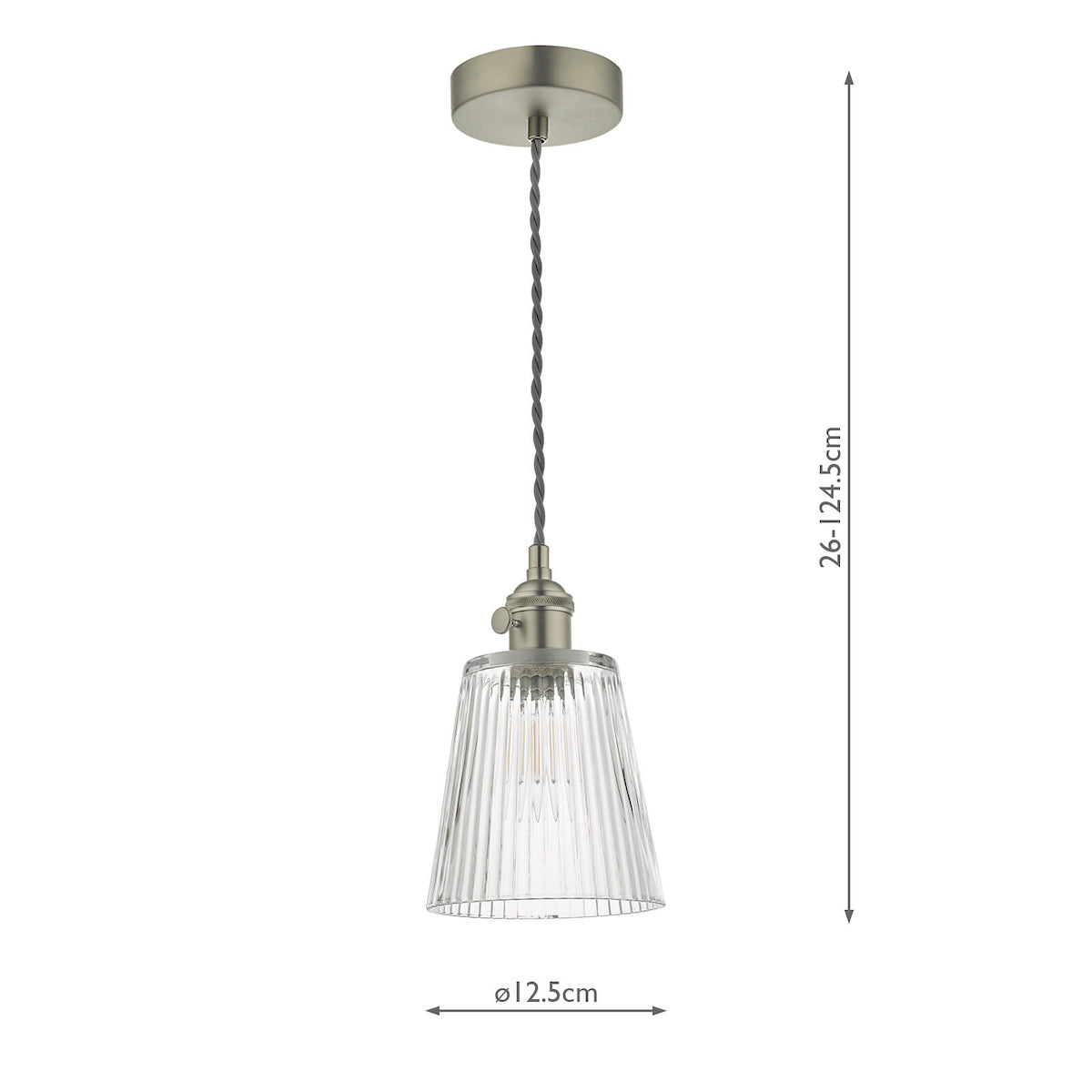 Hadano Pendant Antique Chrome With Ribbed Glass Shade