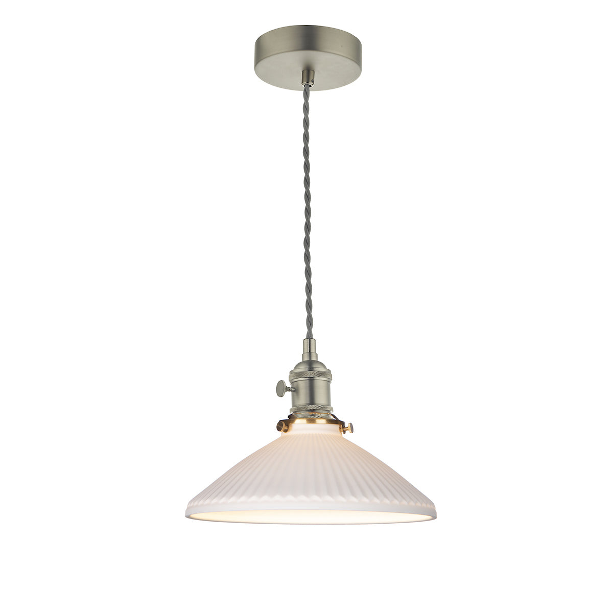 Hadano Pendant Antique Chrome & Ceramic Shallow Shade