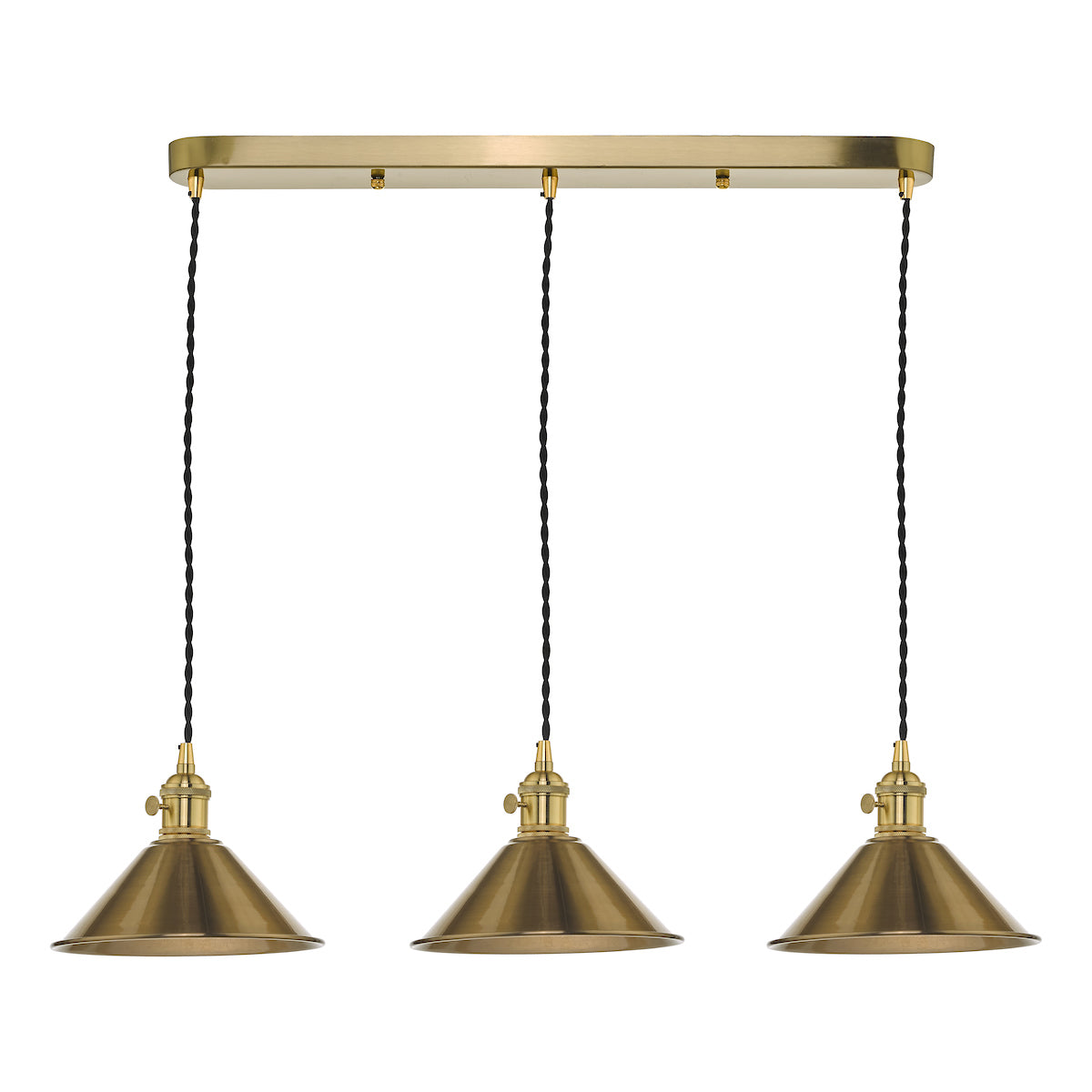 Hadano 3 Light Brass Suspension With Aged Brass Shades