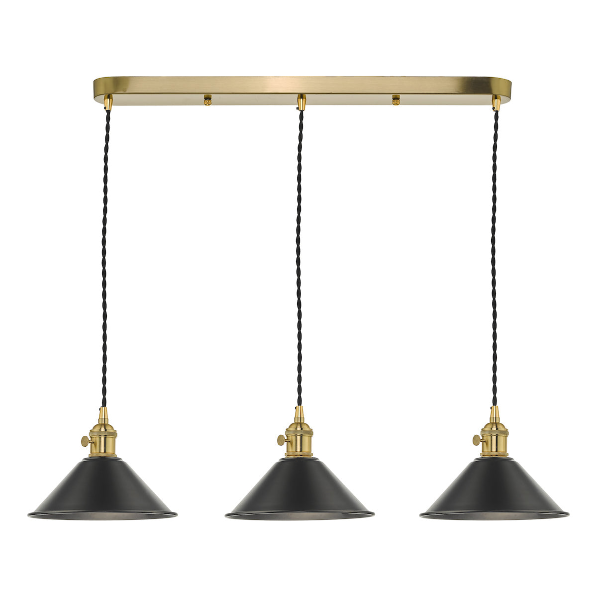 Hadano 3 Light Brass Suspension With Antique Pewter Shades