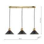 Hadano 3 Light Brass Suspension With Antique Pewter Shades