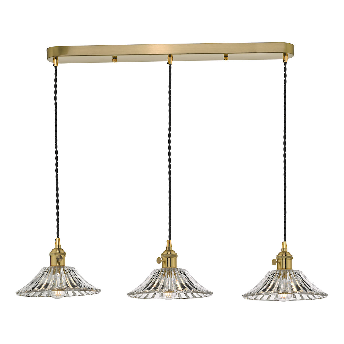 Hadano 3 Light Brass Suspension With Flared Glass Shades