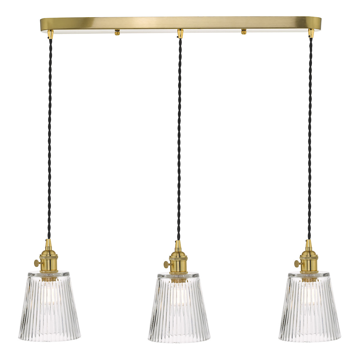 Hadano 3 Light Brass Suspension With Ribbed Glass Shades