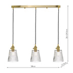 Hadano 3 Light Brass Suspension With Ribbed Glass Shades