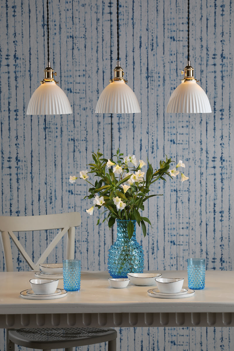 Hadano 3 Light Bar Pendant Natural Brass & Ceramic Domed Shade