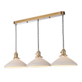 Hadano 3 Light Bar Pendant Natural Brass & Ceramic Shallow Shade