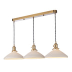 Hadano 3 Light Bar Pendant Natural Brass & Ceramic Shallow Shade