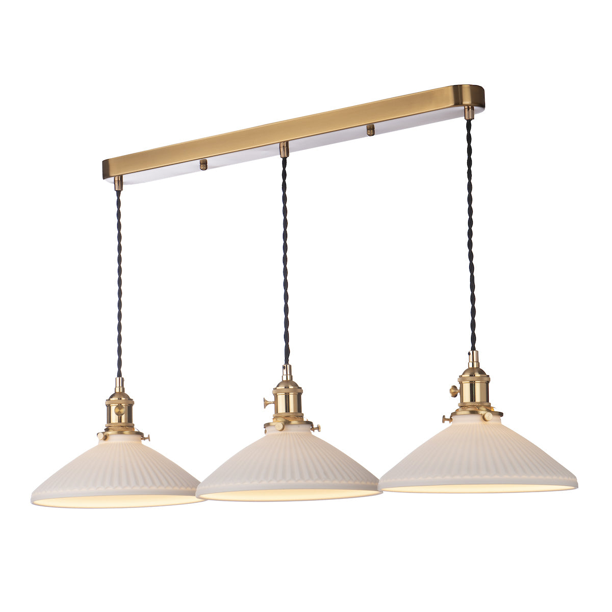 Hadano 3 Light Bar Pendant Natural Brass & Ceramic Shallow Shade