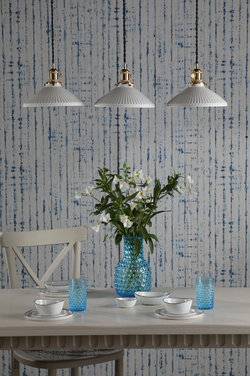 Hadano 3 Light Bar Pendant Natural Brass & Ceramic Shallow Shade