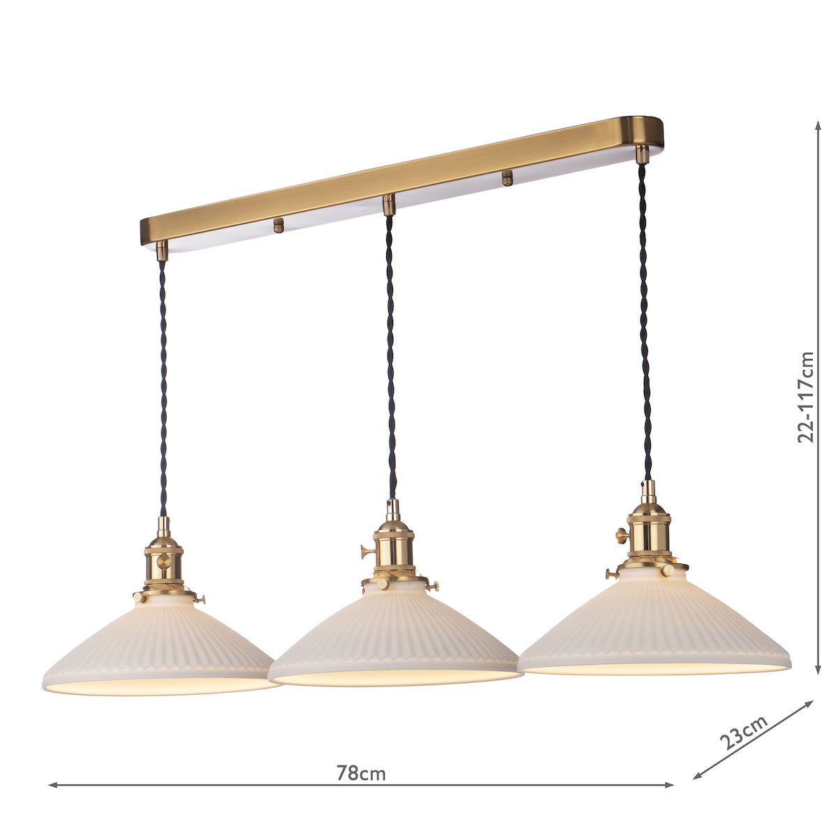 Hadano 3 Light Bar Pendant Natural Brass & Ceramic Shallow Shade