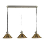 Hadano 3 Light Antique Chrome Suspension With Aged Brass Shades