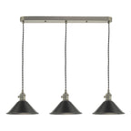 Hadano 3 Light Antique Chrome Suspension With Antique Petwer Shades