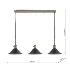 Hadano 3 Light Antique Chrome Suspension With Antique Petwer Shades