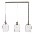 Hadano 3 Light Antique Chrome Suspension With Dimpled Glass Shades