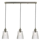 Hadano 3 Light Antique Chrome Suspension With Ribbed Glass Shades