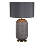 Helicon Table Lamps Grey Ribbed Glass and Antique Brass With Shade