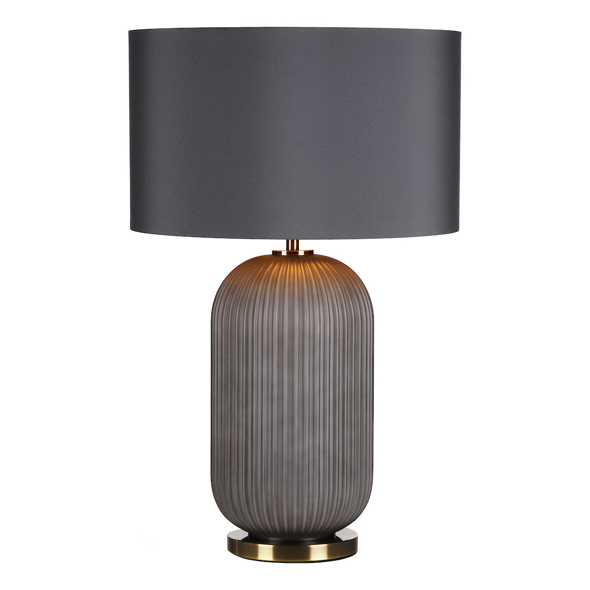 Helicon Table Lamps Grey Ribbed Glass and Antique Brass With Shade