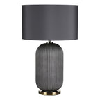 Helicon Table Lamps Grey Ribbed Glass and Antique Brass With Shade