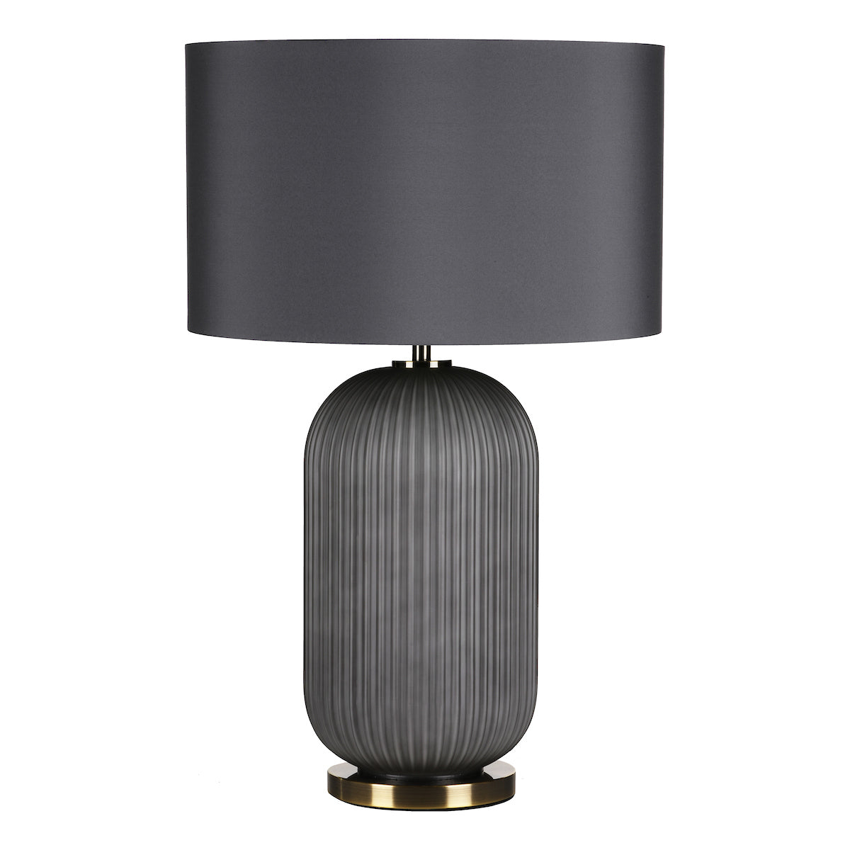 Helicon Table Lamps Grey Ribbed Glass and Antique Brass With Shade