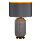 Helicon Table Lamps Grey Ribbed Glass and Antique Brass With Shade