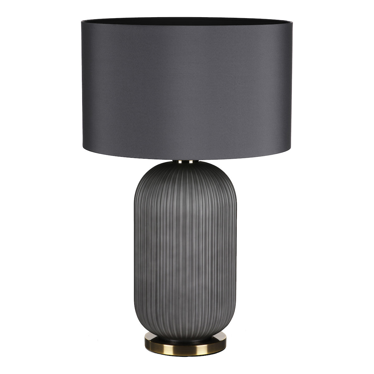 Helicon Table Lamps Grey Ribbed Glass and Antique Brass With Shade