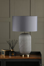 Helicon Table Lamps Grey Ribbed Glass and Antique Brass With Shade