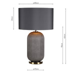 Helicon Table Lamps Grey Ribbed Glass and Antique Brass With Shade