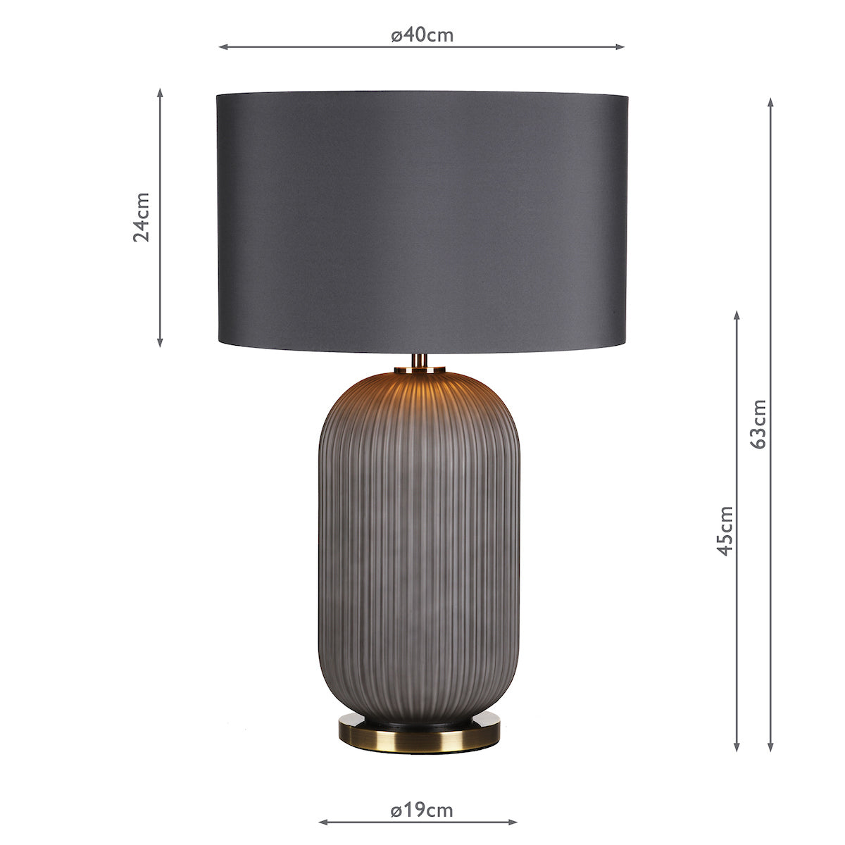 Helicon Table Lamps Grey Ribbed Glass and Antique Brass With Shade