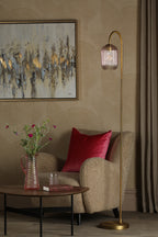 Idra Floor Lamp Aged Bronze and Pink Ribbed Glass