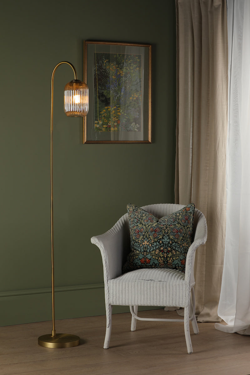 Idra Floor Lamp Aged Bronze and Champagne Ribbed Glass