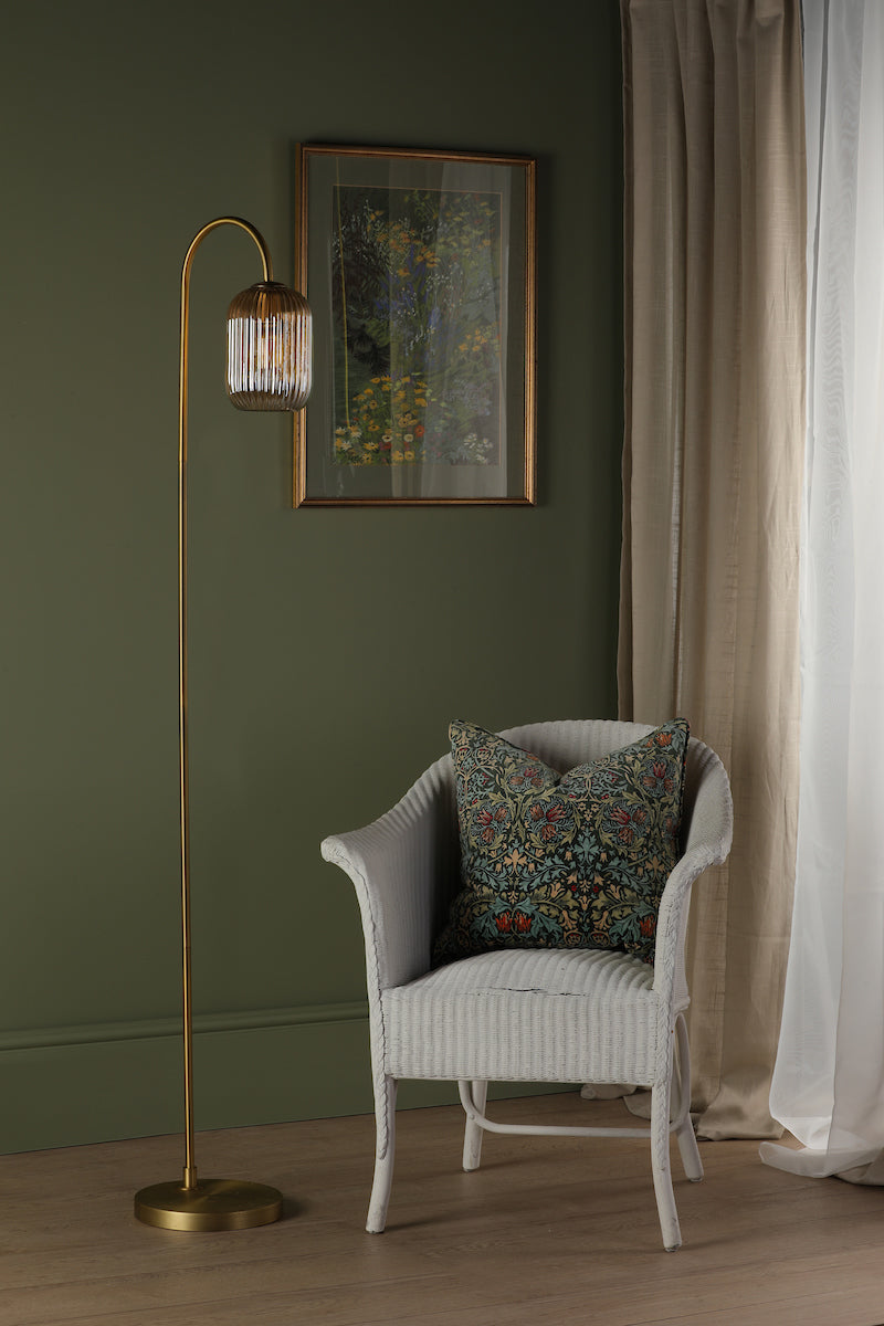 Idra Floor Lamp Aged Bronze and Champagne Ribbed Glass