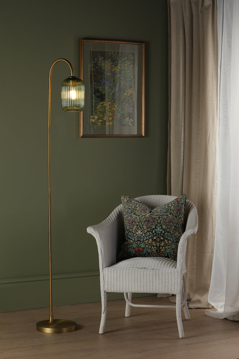 Idra Floor Lamp Aged Bronze and Green Ribbed Glass