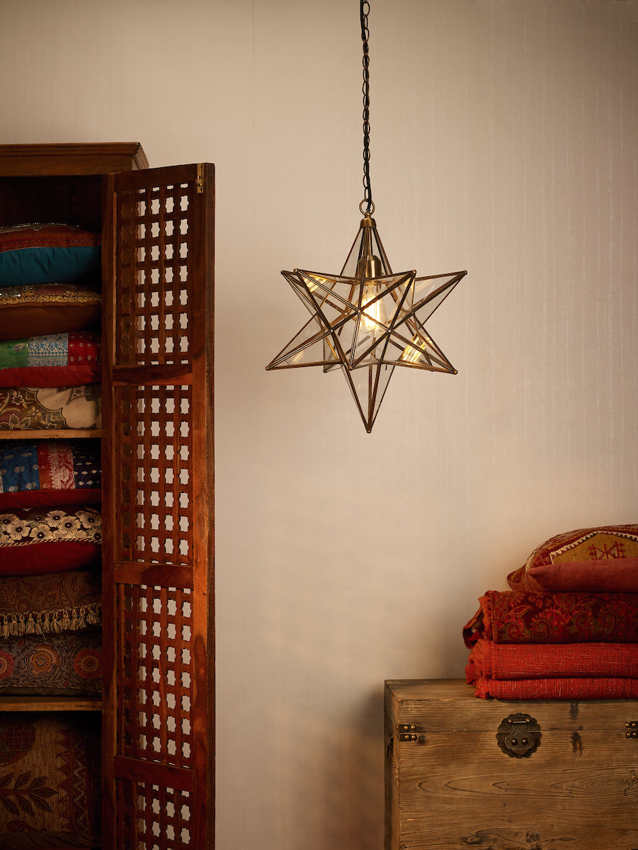 Ilario Large Star Pendant Antique Brass & Glass