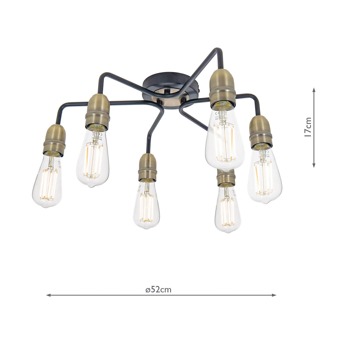 Kiefer 6 Light Flush Black & Antique Brass