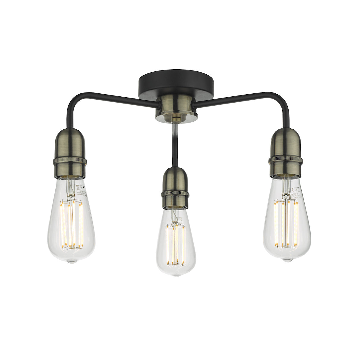 Kiefer 3 Light Flush Black & Antique Brass