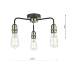 Kiefer 3 Light Flush Black & Antique Brass